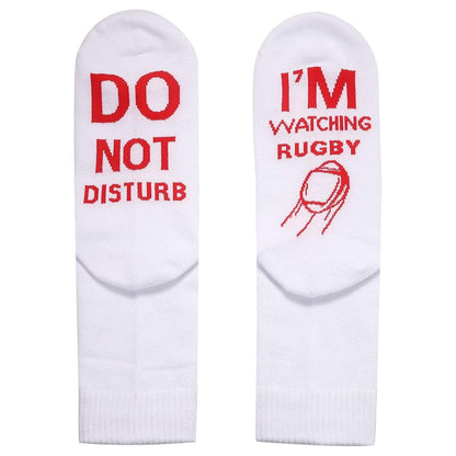 Pair of I'M WATCHING Unisex RUGBY Rugby Socks for Football Lover White