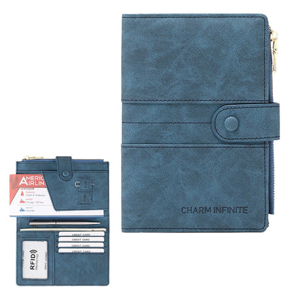 RFID Blocking Travel Wallet Passport Card Holder for Women Men Blue