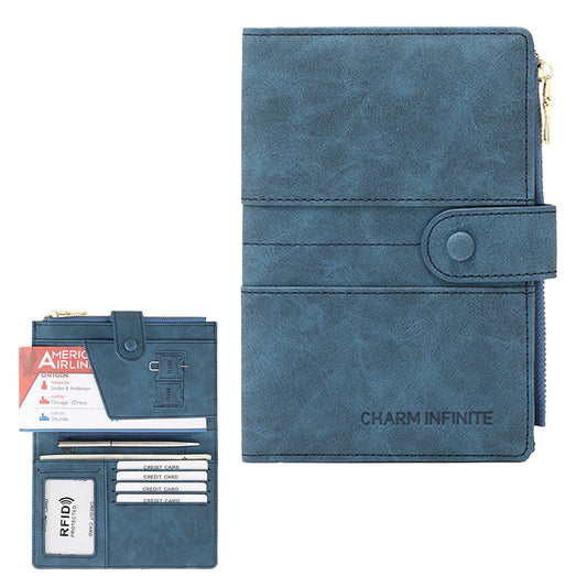 RFID Blocking Travel Wallet Passport Card Holder for Women Men Blue