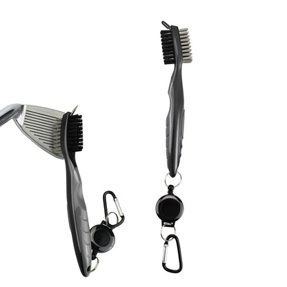 Double Sided Golf Cleaning Brush Club Brush and Groove Brush with Retractable Reel Gray