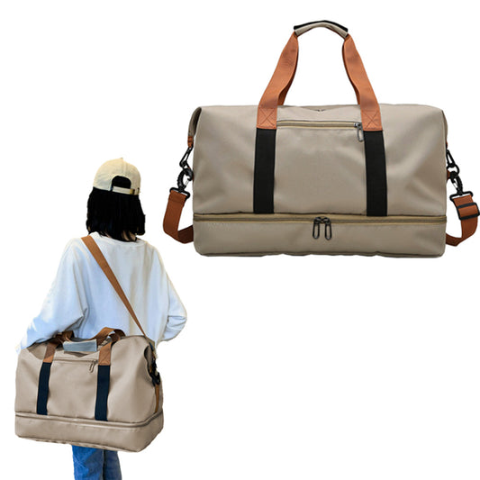 Large Capacity Travel Bag Duffel Bag with Wet and Dry Compartments Khaki