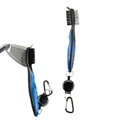 Double Sided Golf Cleaning Brush Club Brush and Groove Brush with Retractable Reel Blue