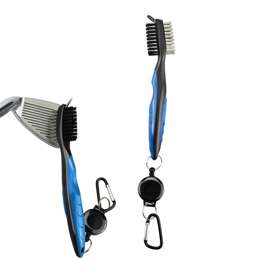 Double Sided Golf Cleaning Brush Club Brush and Groove Brush with Retractable Reel Blue