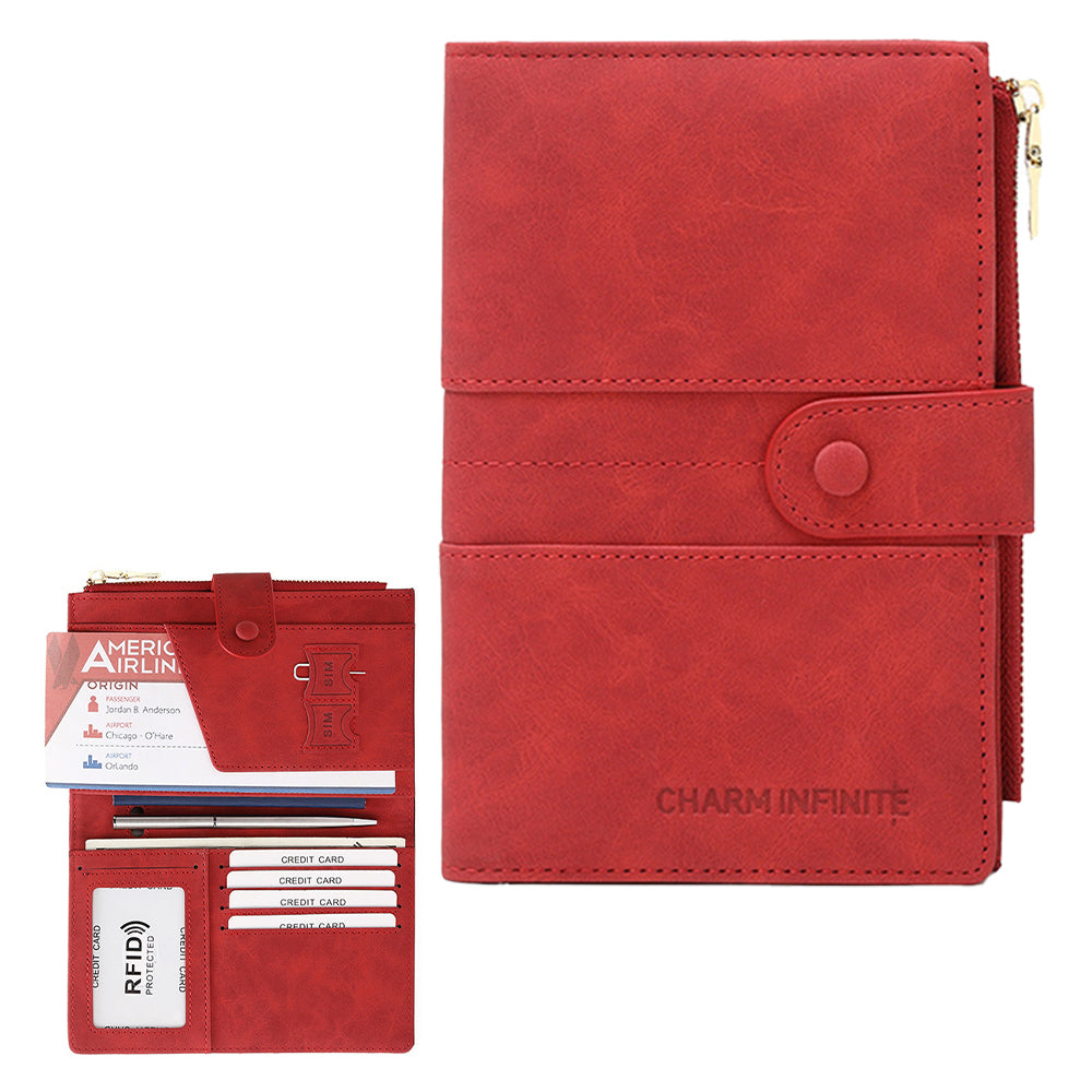 RFID Blocking Travel Wallet Passport Card Holder for Women Men Red