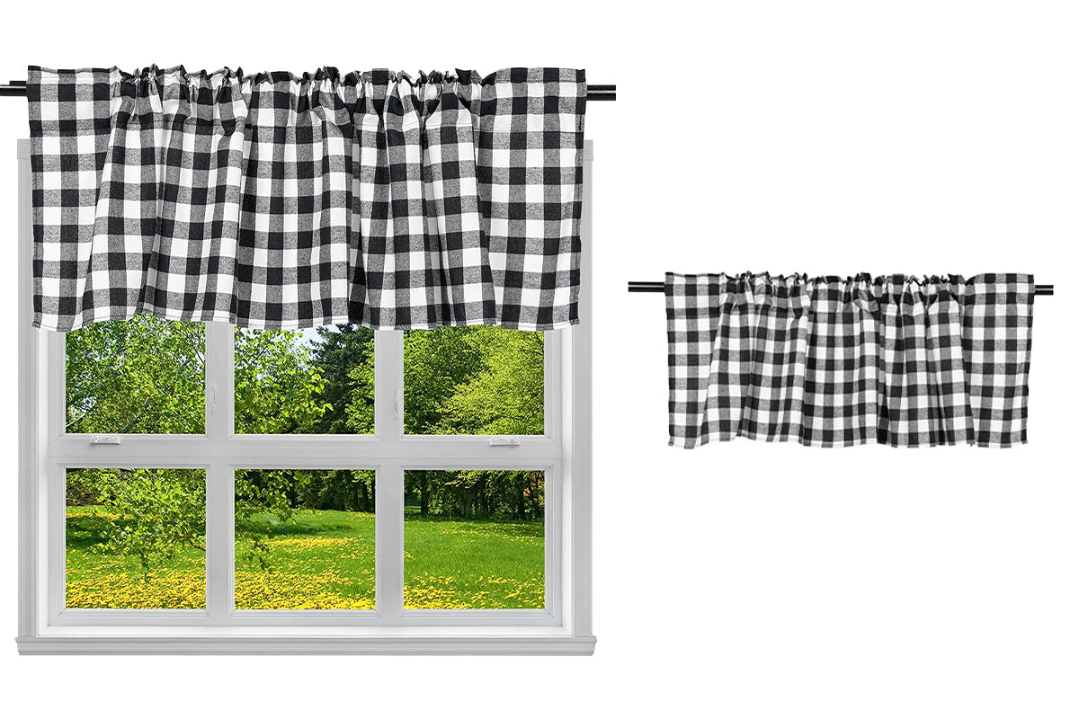 Buffalo Check Plaid Window Valances Farmhouse Design Window Treatment Decor-Black