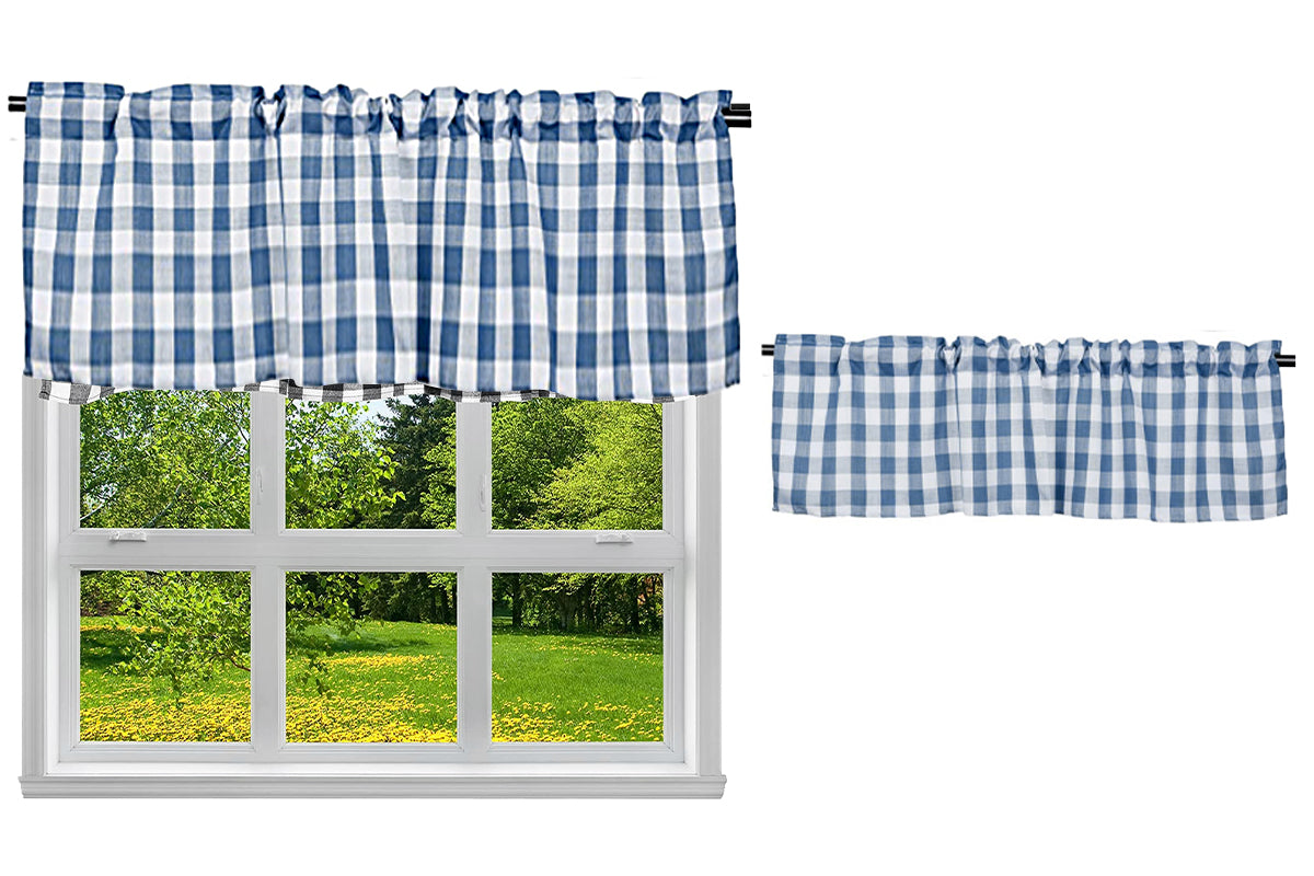 Buffalo Check Plaid Window Valances Farmhouse Design Window Treatment Decor-Blue