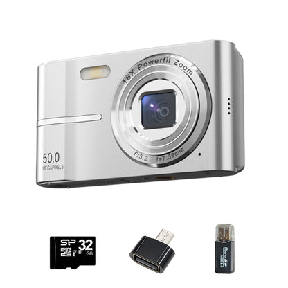 4K Digital Camera Autofocus 50MP HD 1080P Camera for Beginner Student with 32GB Memory Card Silver