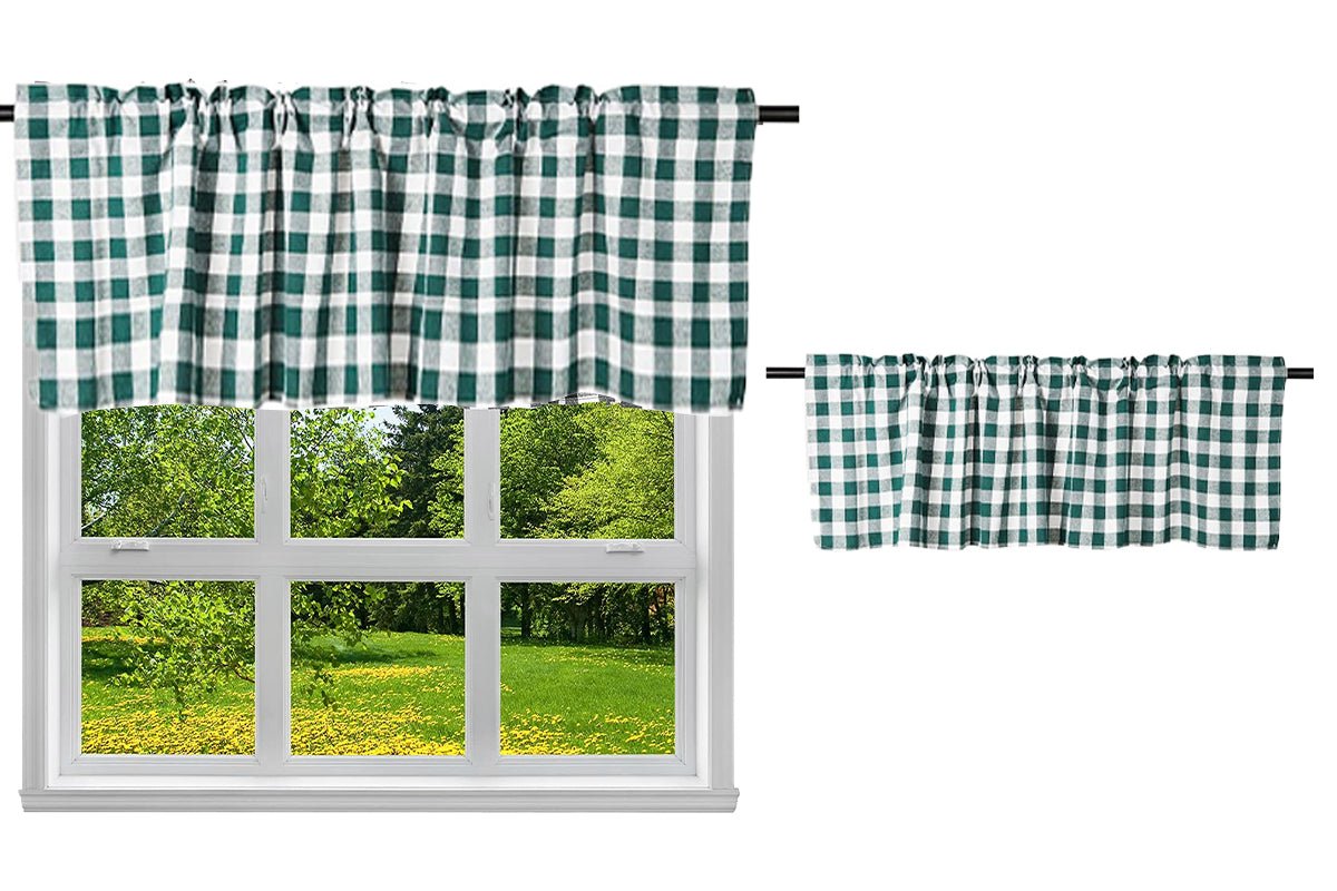 Buffalo Check Plaid Window Valances Farmhouse Design Window Treatment Decor-Green