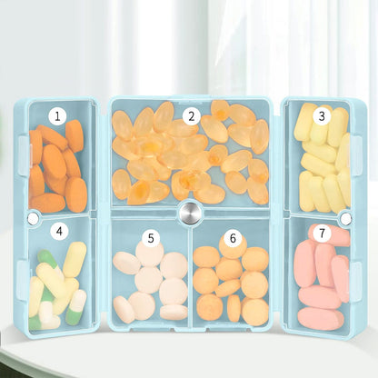 7-Compartment Folding Pill Case Portable Travel Daily Pill Organizer Blue