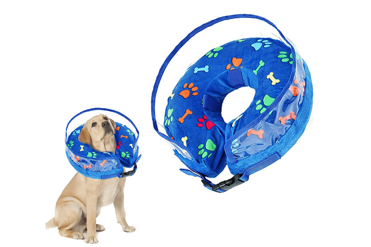 Soft Inflatable Dog Cone Collar for Large Medium Small Pet After Surgery-Blue