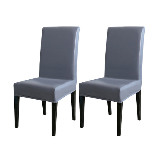 2Pcs PU Leather Waterproof Oilproof Stretch Dining Chair Protector Cover-Black