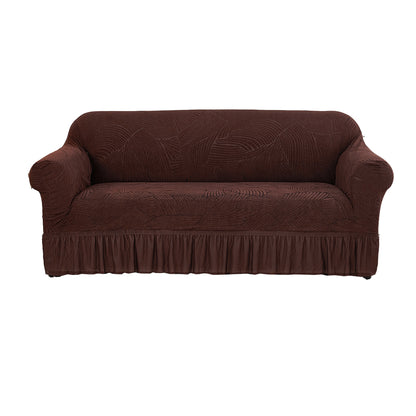 Soft Couch Cover with Skirt Ruffled Stretch Sofa Cover -Brown