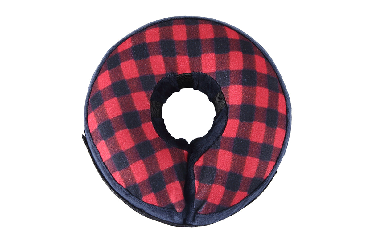 Inflatable Pet Protective Collar - Red and balck grid