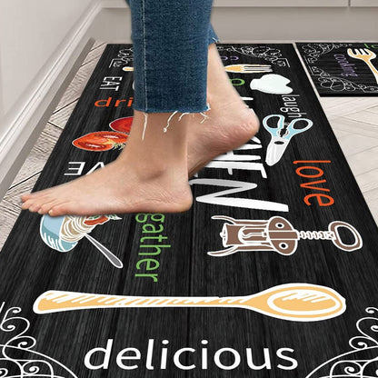 2pcs Washable Kitchen Rugs and Mats Set Non Slip Cushioned Kitchen Floor Mat-ST1