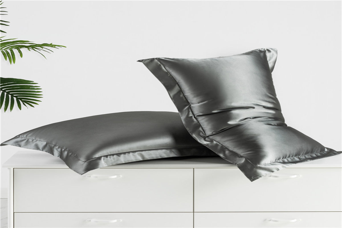 1 Pair Satin Pillowcase Standard Set for Hair and Skin-Gray