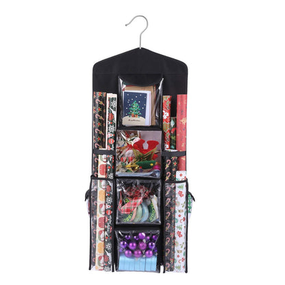 Double Sided Hanging Gift Wrap Organizer Wrapping Paper Bag Storage Black