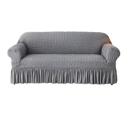 Seersucker Couch Cover with Ruffle Hemline Stretch Sofa Cover -Grey
