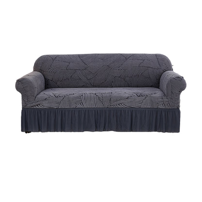 Soft Couch Cover with Skirt Ruffled Stretch Sofa Cover -Grey