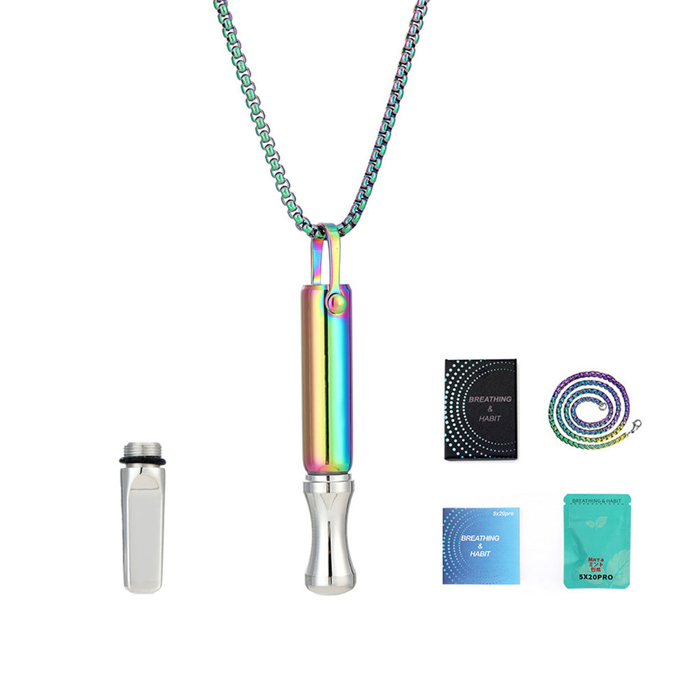 Mindfulness Breathing Necklace Stress Relief Pendant Stainless Steel Anxiety Breathe Necklace Mix-colour
