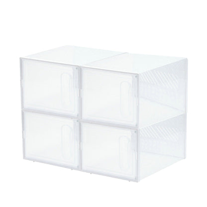 4Pcs Stackable Shoe Storage Boxes with Magnetic Door Clear Plastic Sneaker Organizer White