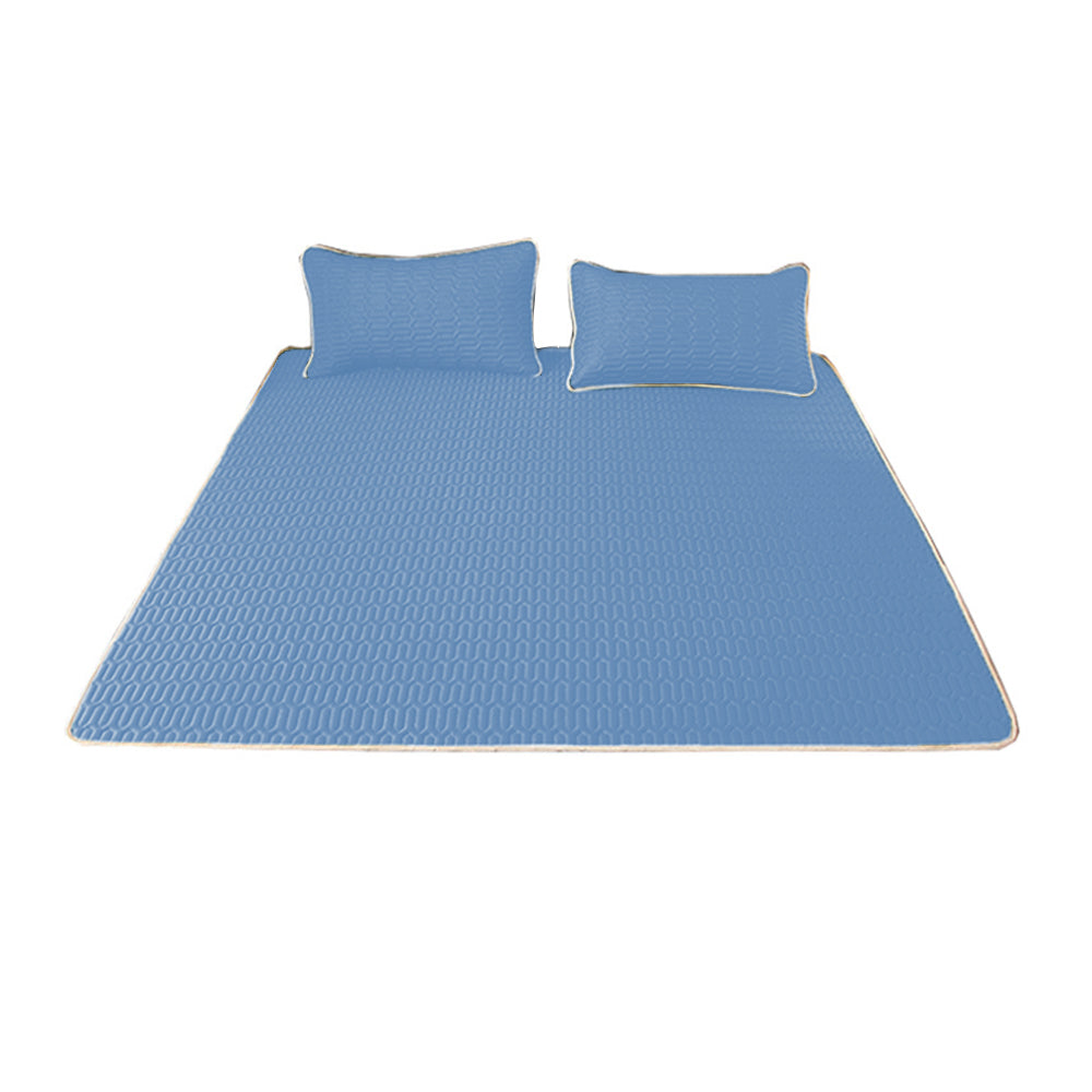 3Pcs Set Cooling Bedding Foldable Mattress Topper Mat Summer Cooling Latex Mattress Pad Blue
