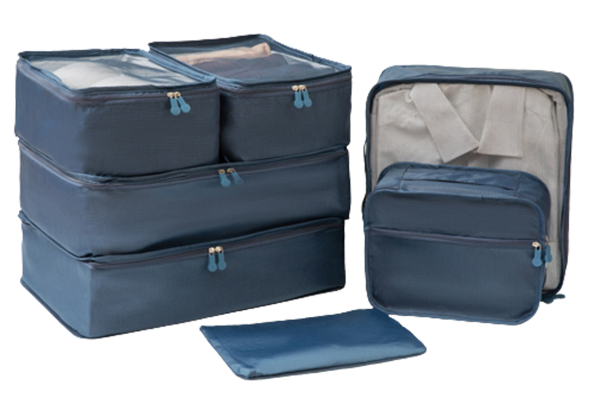 7pcs Travel Luggage Organizer Set Storage Bags-Navy blue