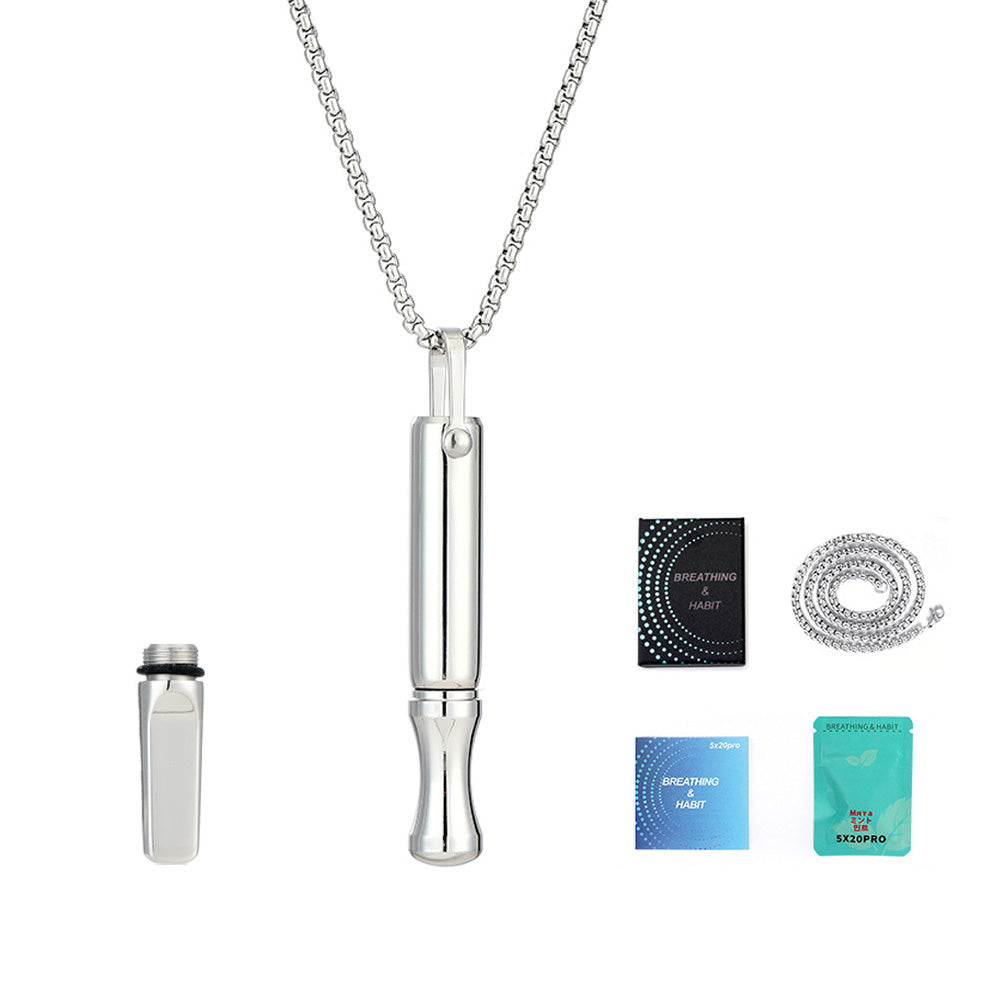 Mindfulness Breathing Necklace Stress Relief Pendant Stainless Steel Anxiety Breathe Necklace Silver