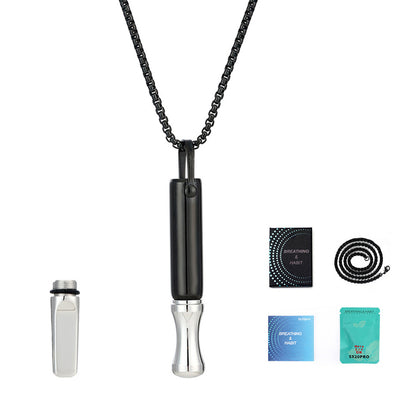 Mindfulness Breathing Necklace Stress Relief Pendant Stainless Steel Anxiety Breathe Necklace Black