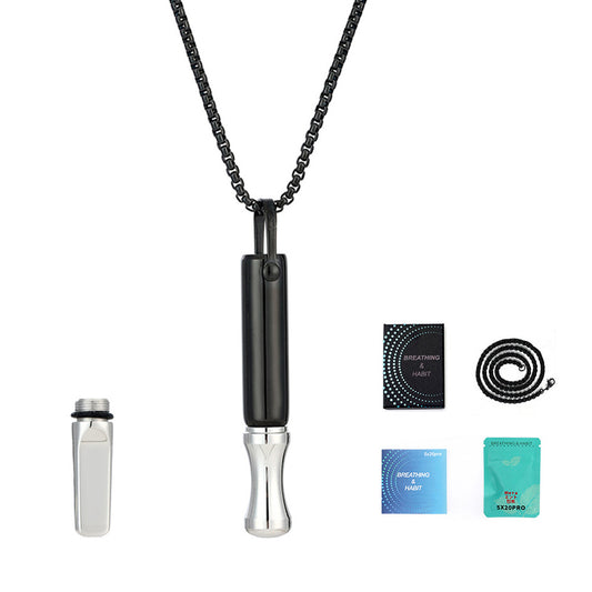 Mindfulness Breathing Necklace Stress Relief Pendant Stainless Steel Anxiety Breathe Necklace Black