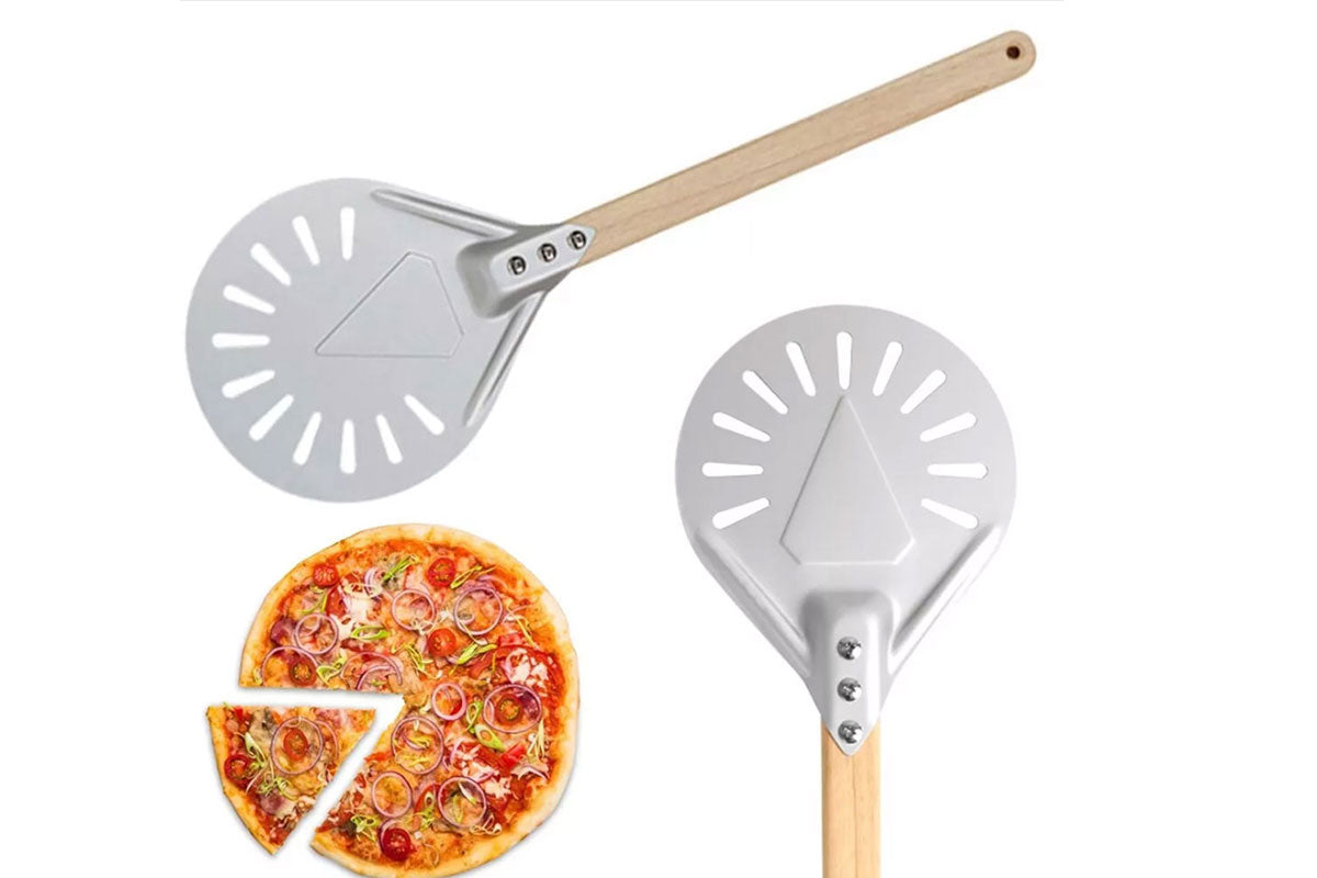 Aluminum Pizza Shovel Perforated Tray With 40CM Wooden Handle Pizza Peel