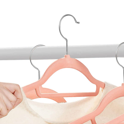 10Pcs Flocked Clothes Hanger Anti-Slip Hanger with 360 Degrees Swivel Hook for Suits Dresses Shirts Pink