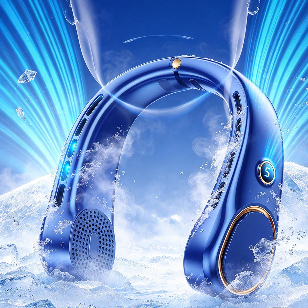 Wearable Bladeless Neck Fan 5 Speed Levels Portable Fan - Blue