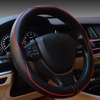Breathable Microfiber Leather Steering Wheel Cover-Black and Red