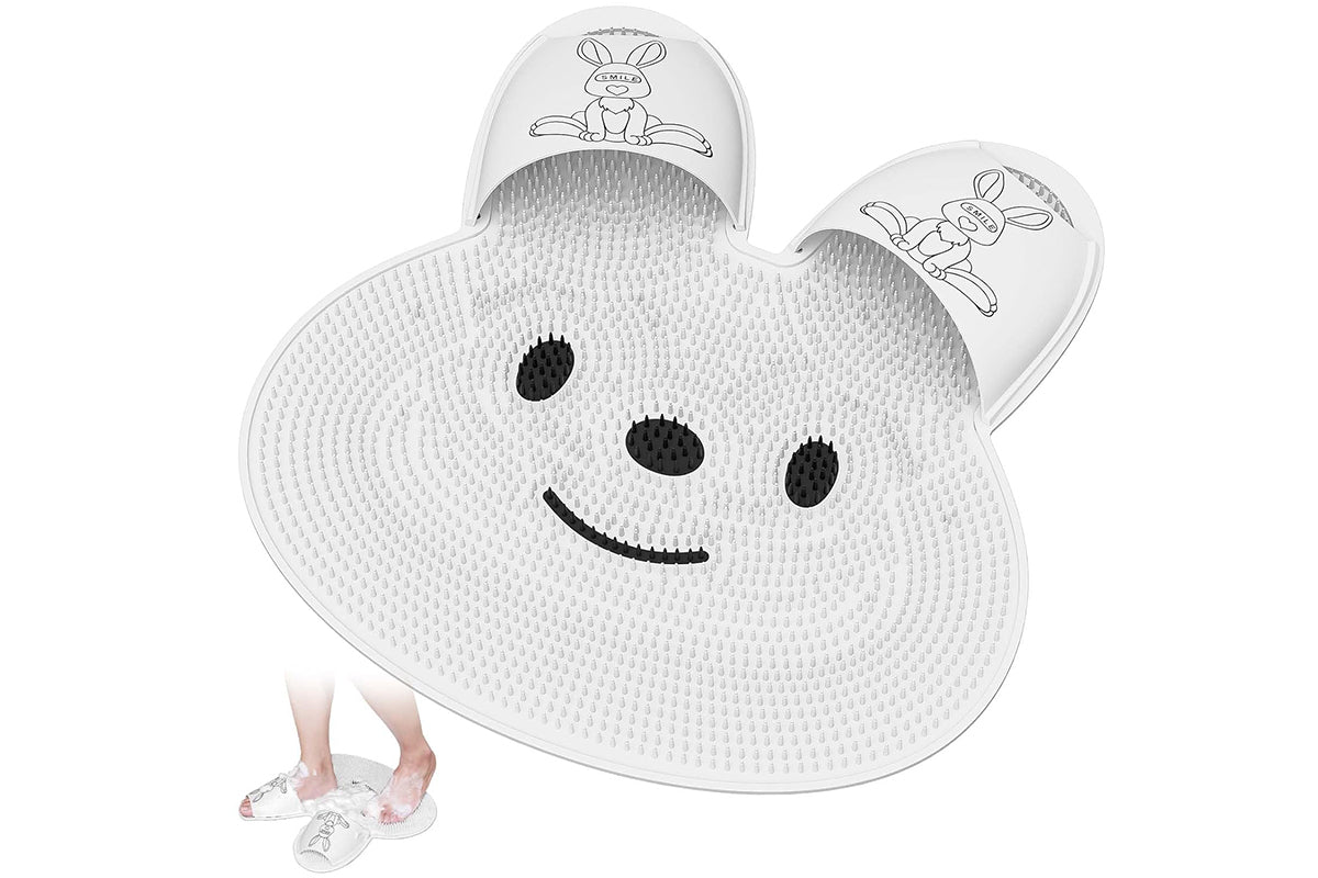 Shower Foot Scrubber Mat Rabbit Shaped Silicone Foot Scrubber Pad -Grey and White
