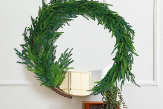 Christmas Norfolk Pine Garland Rattan Greenery Garland for Home Fireplace Decor