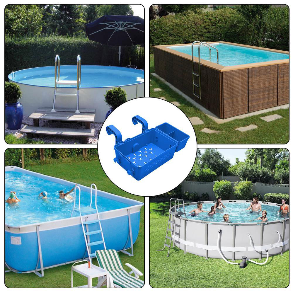 Hanging Poolside Storage Baskets with Cup Holders Above Ground Pool Accessories Blue