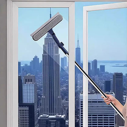 Telescopic Window Cleaner Tool with Squeegee and Scrubber-Blue
