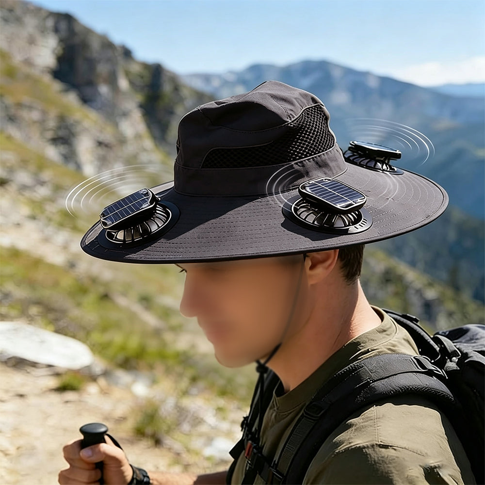Solar Fan Hat with 3 Fans and USB Charging Cooling Hat - Dark Grey