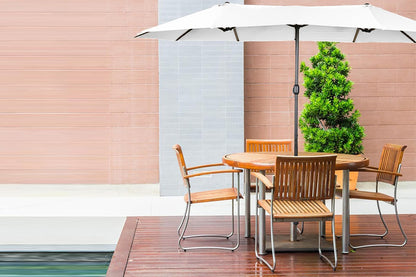 2.7M Waterproof Umbrella Replacement Canopy Top Cover For 12 Ribs Sunscreen Garden Three Heads Patio Umbrella Replacement Cloth-Beige