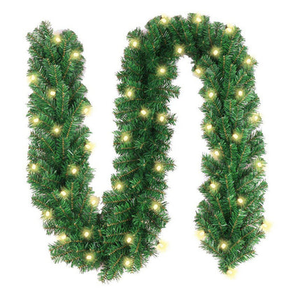 2.7M Christmas Garland with LED Lights Artificial Wreath Stairs Rattan Xmas Decoration