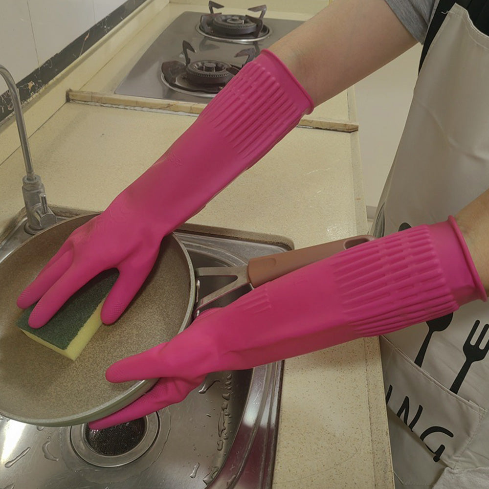 38cm Extra Long Rubber Gloves 3 Pack Heavy Duty Cleaning Gloves for Dishwashing