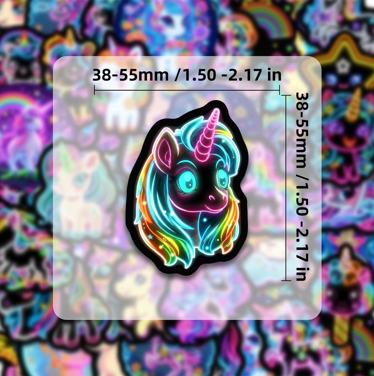 5 Sets Neon Unicorn Waterproof Stickers 50 Pieces Per Set for Water Bottles