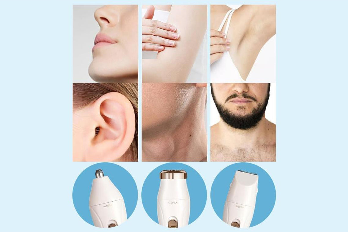 3-in-1 Bikini Electric Trimmer Painless Body Shaver Cordless Facial Hair Remover -White