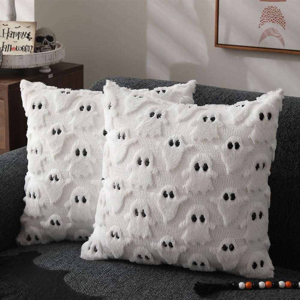 2 Pieces Halloween Ghost Pillow Covers Plush Cushion Covers