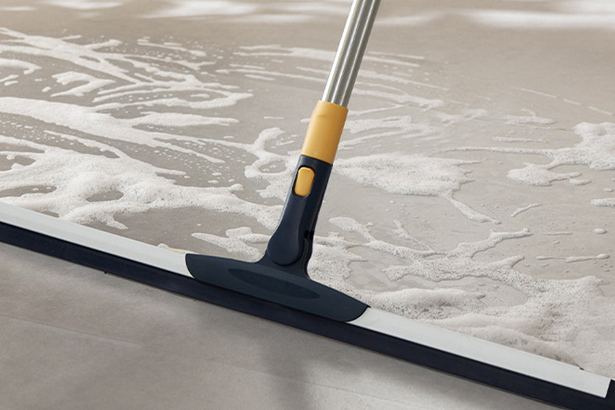 2 Piece Telescopic Long Handle Floor Squeegee Scrubber - Blue