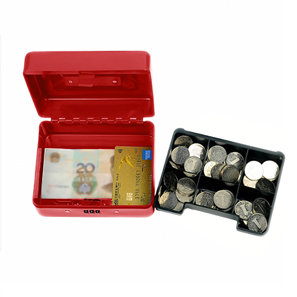 Lockable Cash Box Deposit Petty Cash Money Box with Code Lock Security Safe-Red