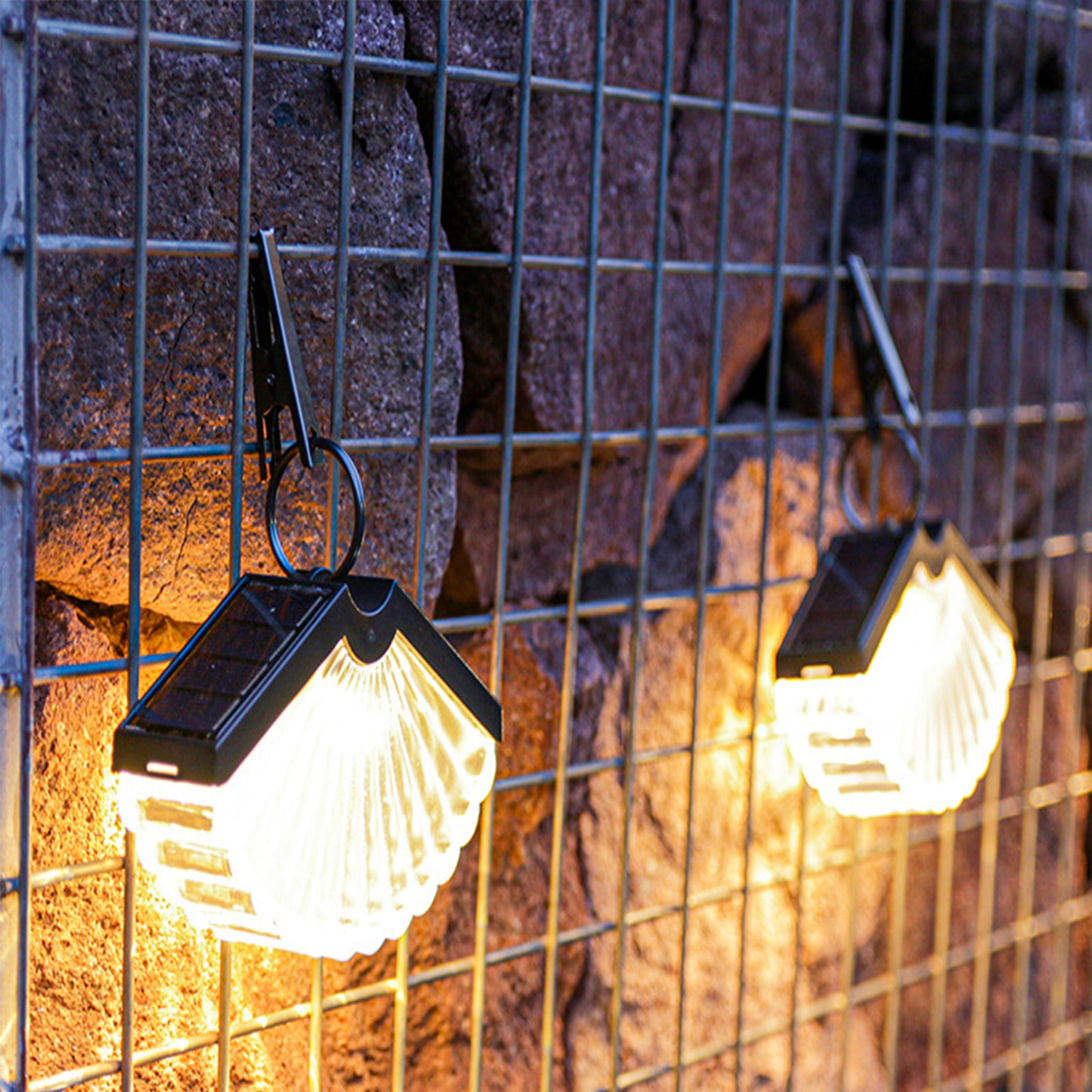 2Pcs Solar Fan-Shaped Wall Mounted Light With Clip Waterproof Outside Light Decor For Patios Courtyard -Warm White