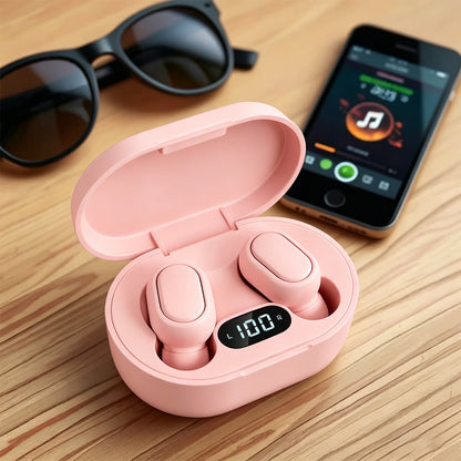 Bluetooth 5.1 Wireless Earbuds with LED Display IPX4 Waterproof Headphones-Pink