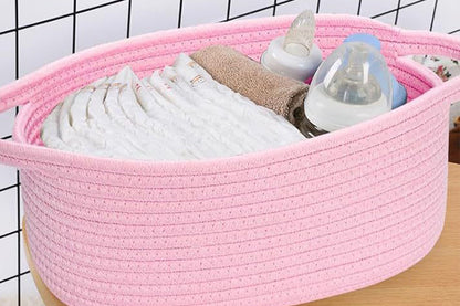 Gift Basket With Gift Bag And Ribbons Woven Storage Basket With Handle-Pink