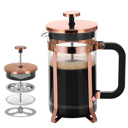 French Press Coffee Maker Borosilicate Glass Stainless Steel Brewer Cold Brew Cafetera-Gold